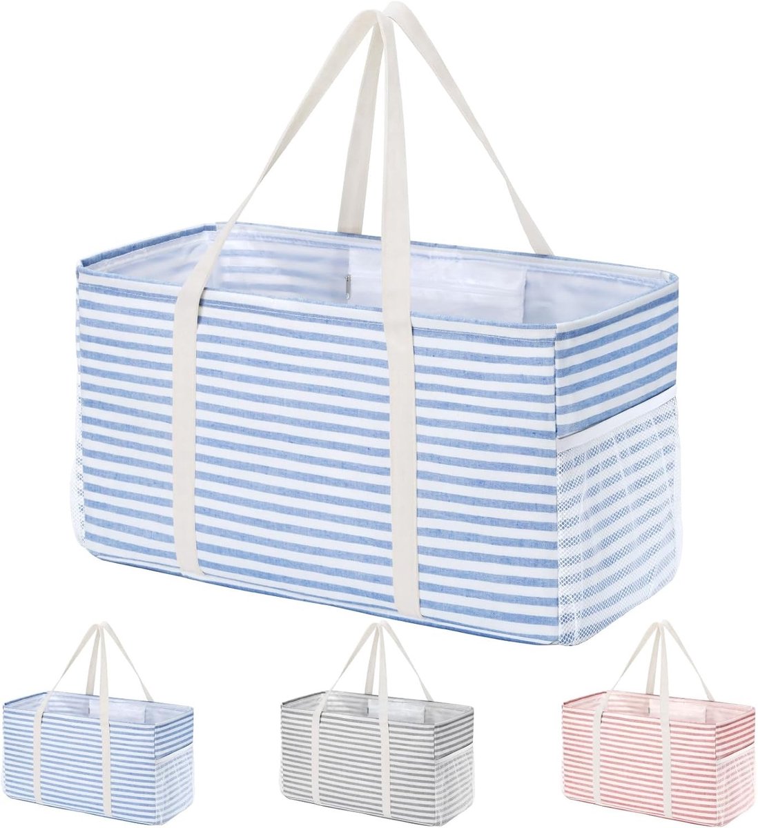 Picknickrugzakset - Blauw - 46L - Extra Grote Staande Boodschappentas met Metalen Draadframe - Herbruikbaar voor Opslag en Picknick