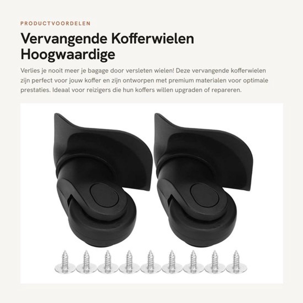 Kofferwielen Vervangset - Draaibaar - Duurzaam - Geluidsarm - Slijtvast - Schokabsorberend - Inclusief Schroeven - Bagagewielen