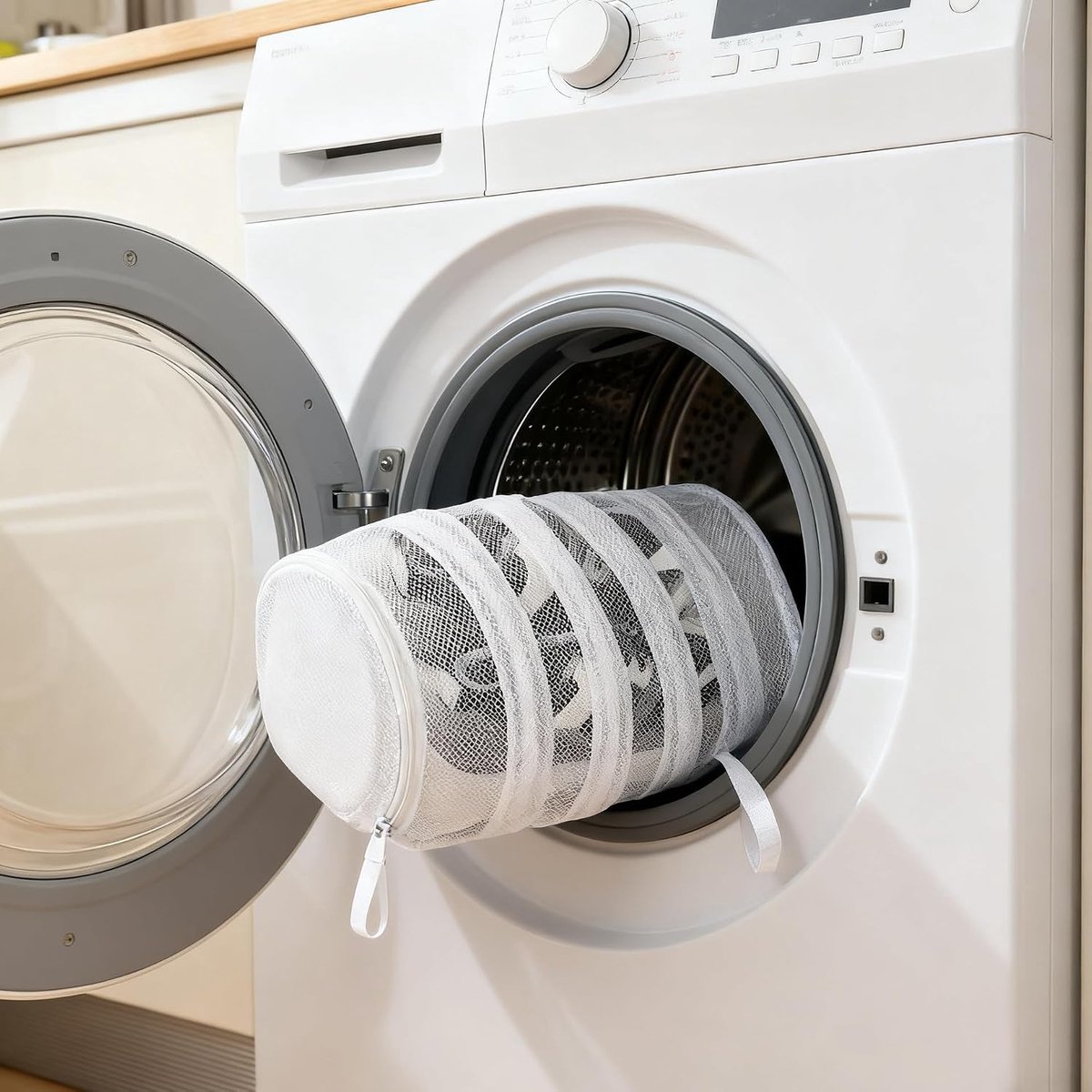 Vissennet Schoenen Wasmachine Tas, Herbruikbare Mesh Gat Waszak voor Wasmachine en Droger, Duurzaam en Grondige Reiniging, Geschikt voor Sneakers & Sportieve Schoenen (Cilinder) - Afmeting 40 x 19 cm