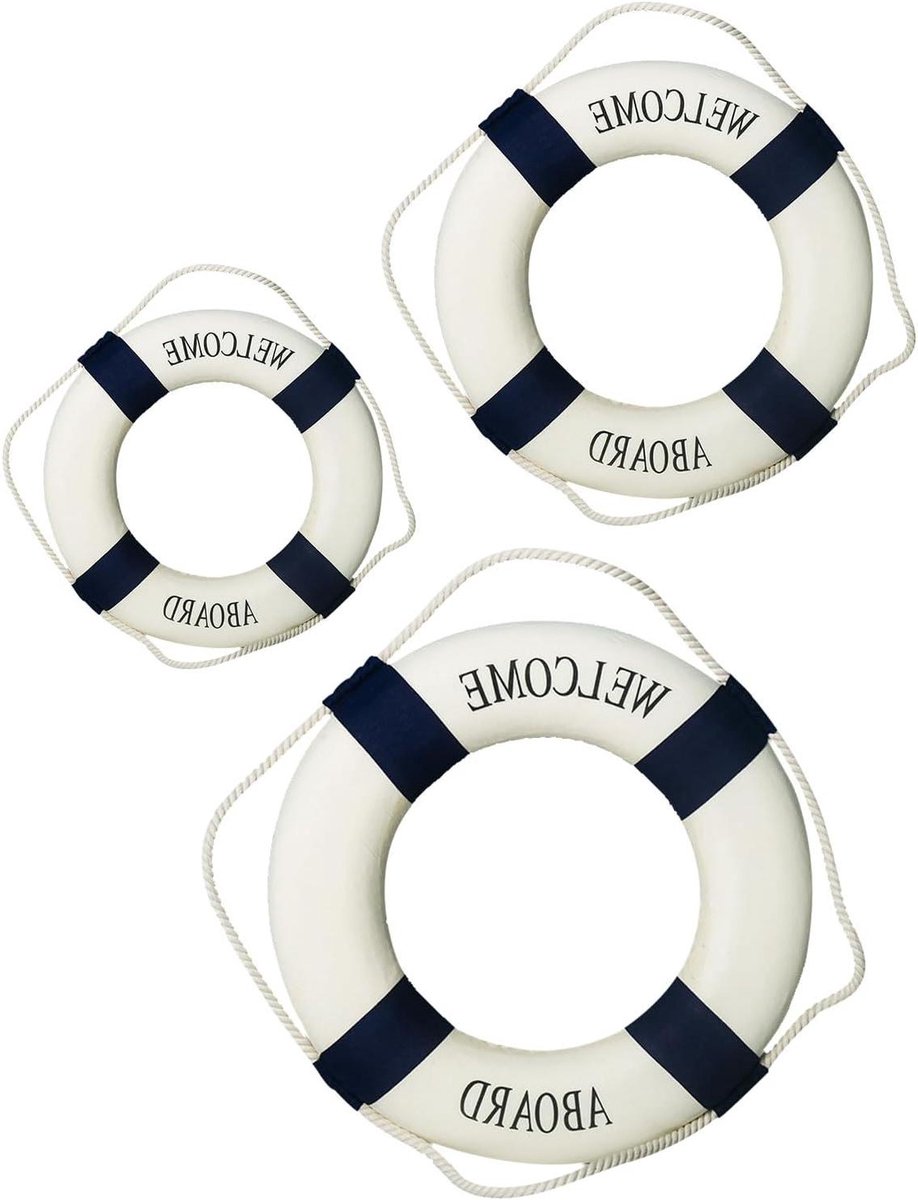 Reddingsboei Muurdecoratie - Nautische Decoratie Strandboei - Wanddecoratie Ophangen - Lichtgewicht Schuimrubber - 35 cm Diameter - Blauw