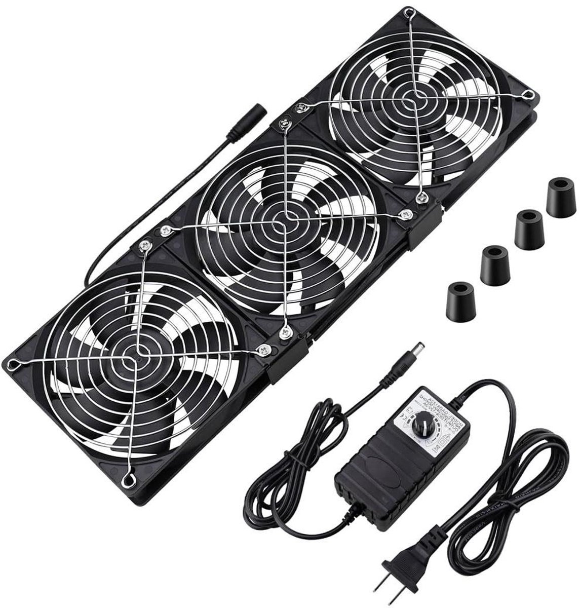 Dubbele computer ventilatoren - PC koeler set - Apparatuur koelen - Variabele snelheidsregeling - 3 x 120 mm - Zwart