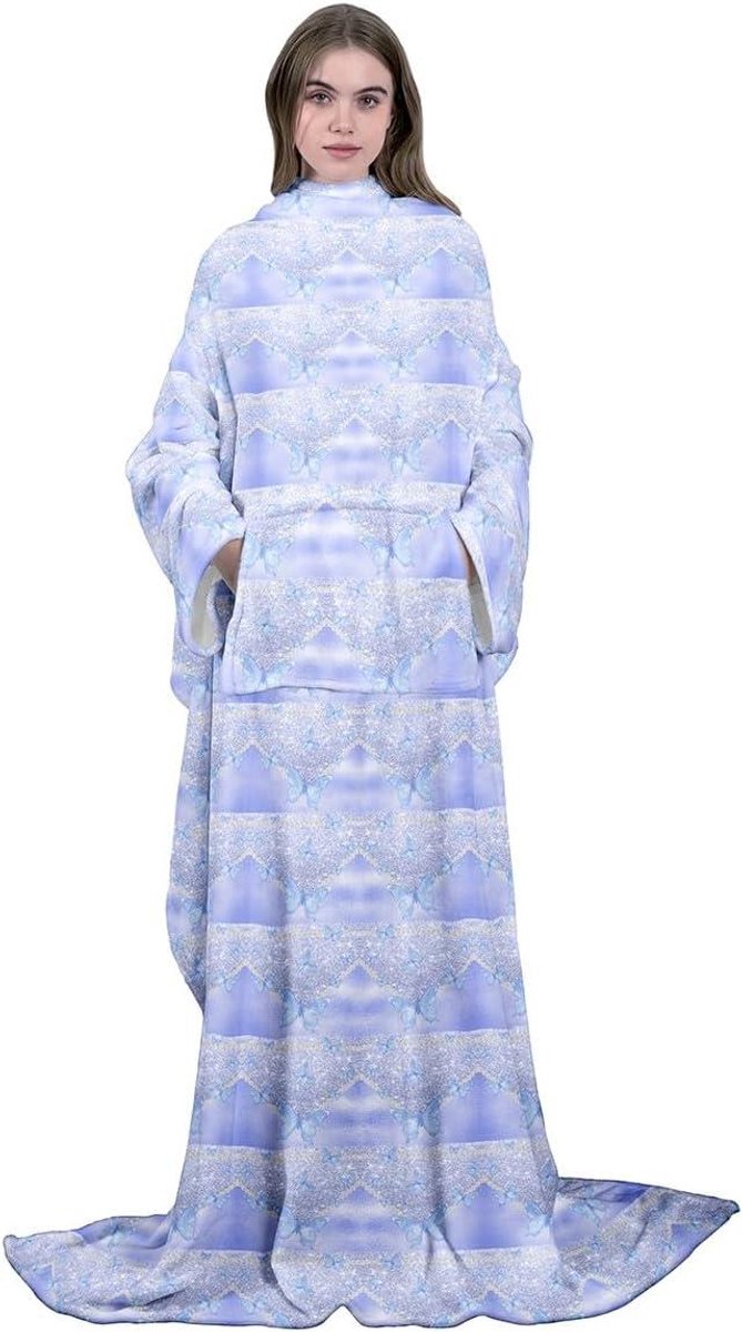 Draagbare deken - Deken met mouwen - Gezellig ontspannen - Extra lange mouwen - 130 x 130 cm - Donkerblauw