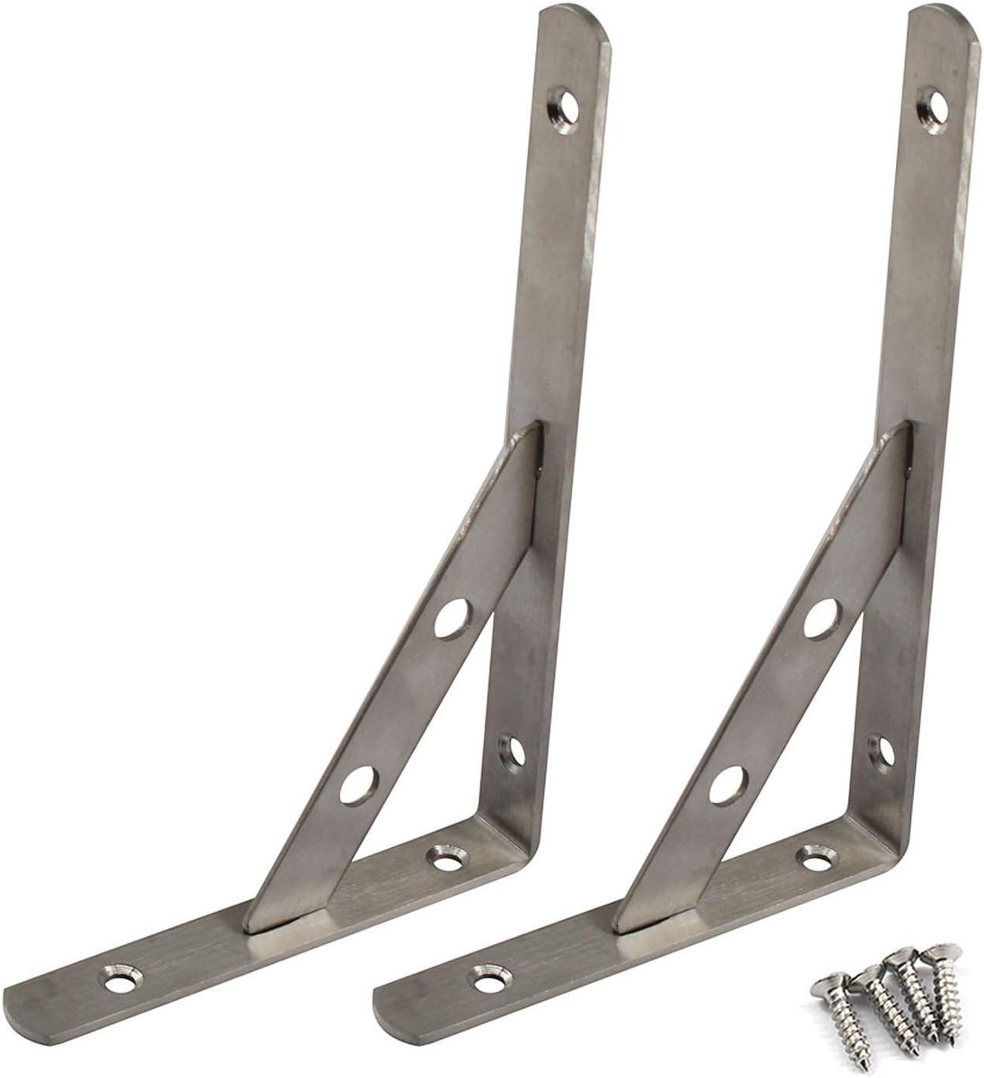 Zware Hoeksteunen voor Planken - Verwijderbare RVS Driehoekige Steunen voor Wandmontage met Schroeven (Set van 2) - Ideaal voor Opbergruimte en Decoratie