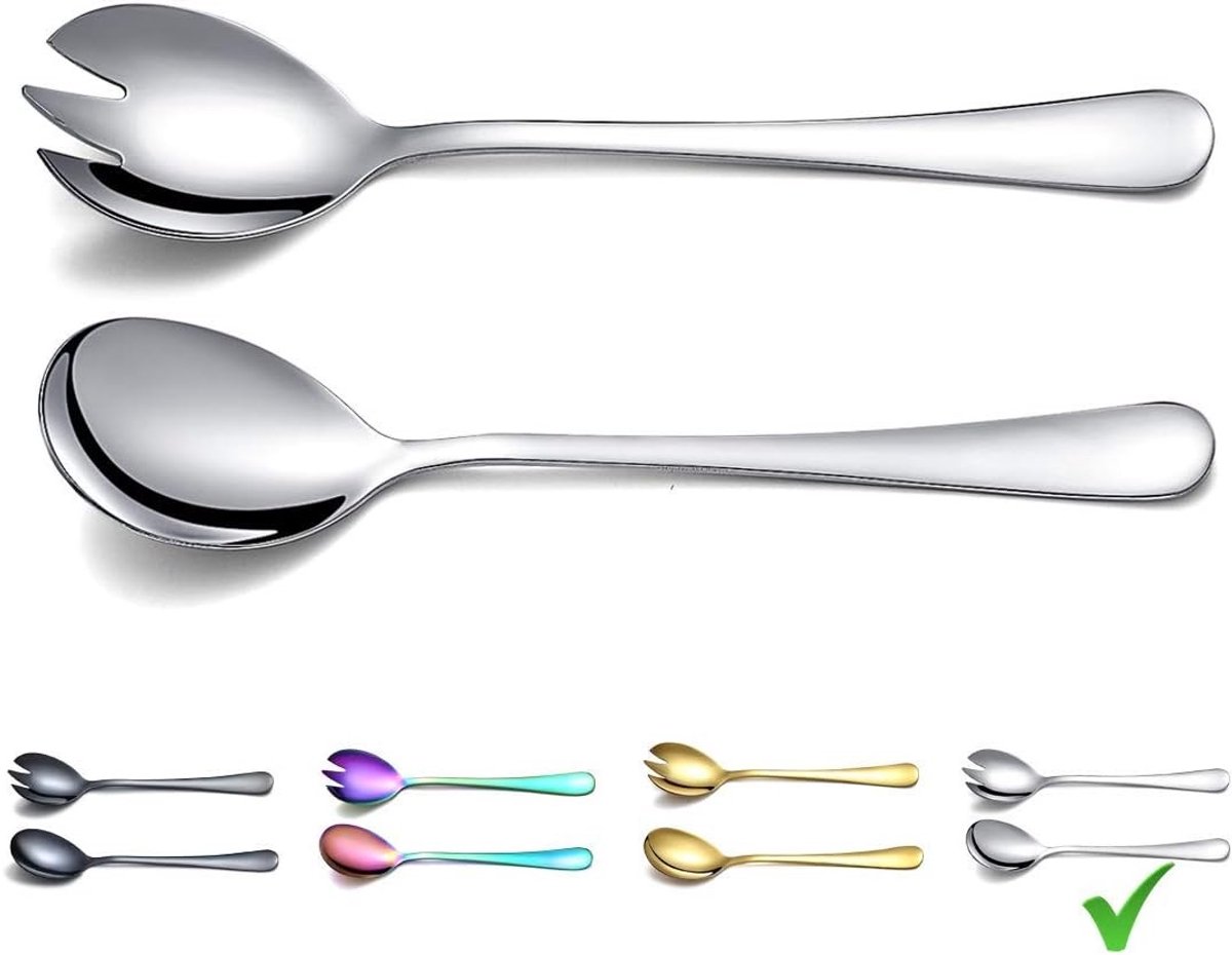 Stijlvolle RVS Saladeschep Set, 2-delige Set met Lepel en Vork voor Perfecte Salades, Keukenaccessoires