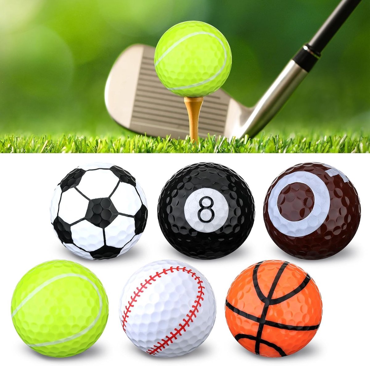 Set van 6 Grappige Golfballen met Hars Schaal en Rubber Kern voor Plezier op de Golfbaan