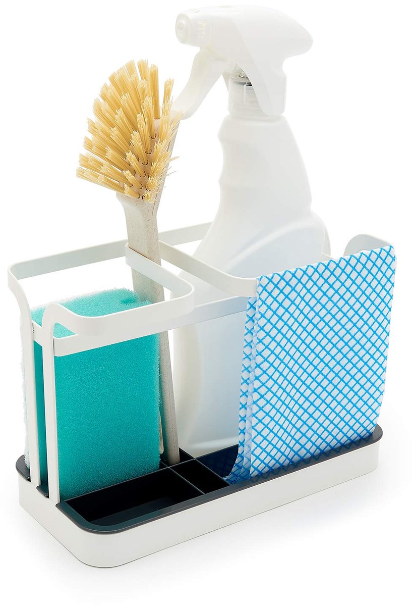 Opbergbakje gootsteen - wit gepoedercoat staal - retro design - perfecte organizer voor aanrecht - ShopVlot
