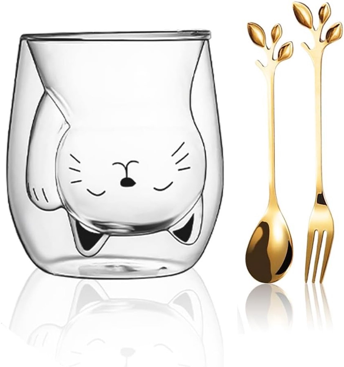 Dubbelwandige Glazen Mok met Schattige Katten, 200ml Theeglazen en Koffiemokken, Ideaal als Verjaardagscadeau voor Kinderen