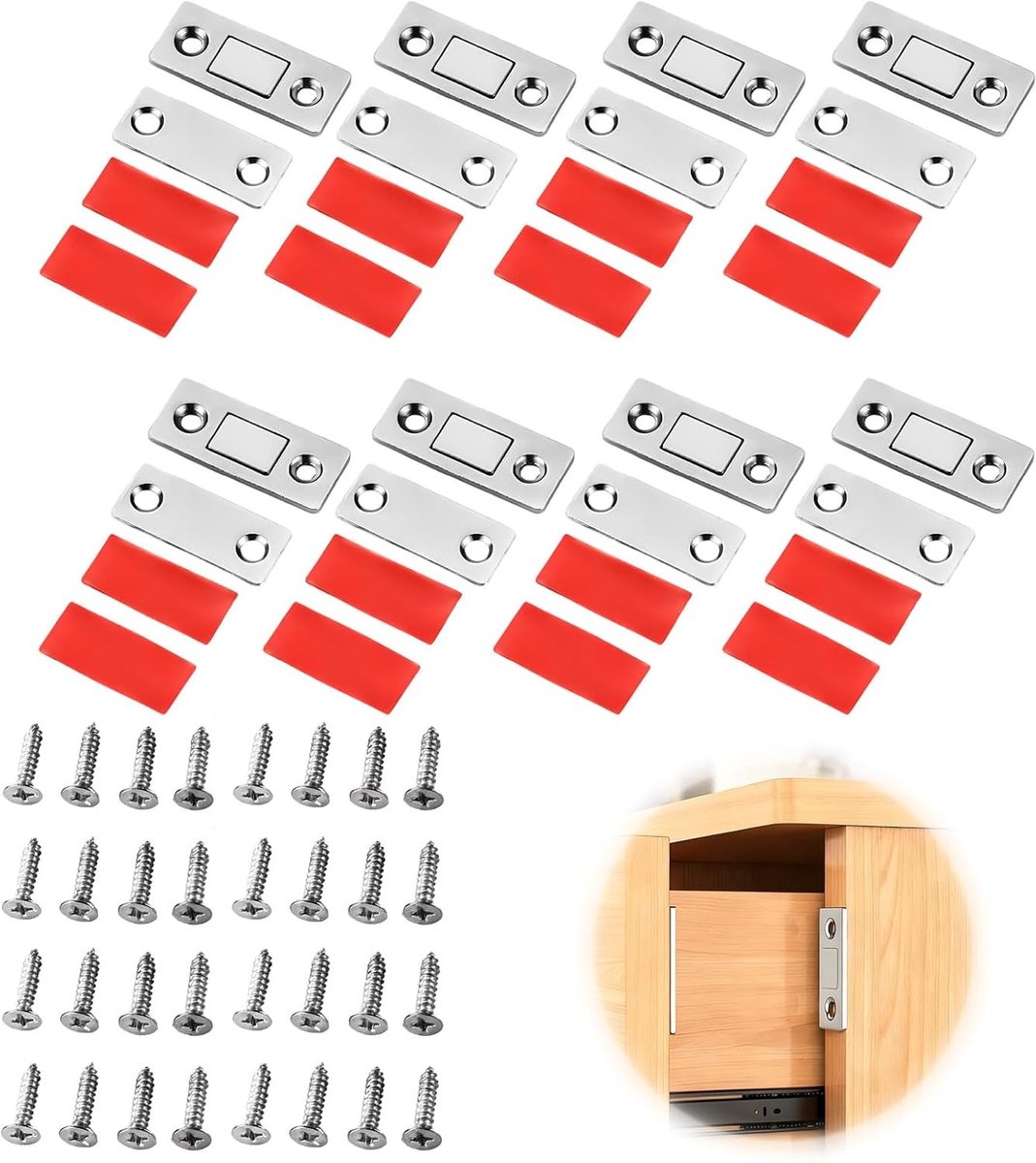 8-delige Magnetische Sleutel voor Glijdende Deuren - Ultra Dun en Sterk voor Keuken en Badkamer, Zelfklevend met Schroeven voor Meubels en Kasten