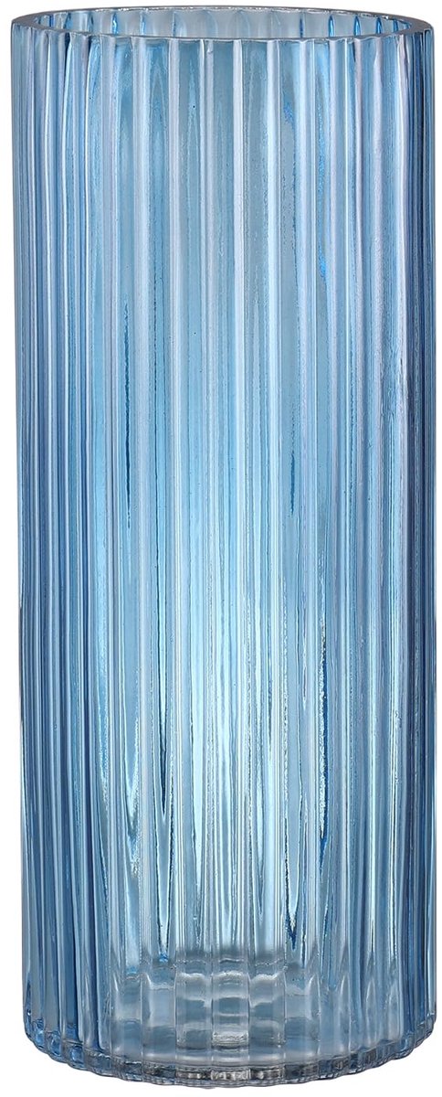 Glazen vaas 30CM - blauwe geribbelde vaas - hoge cilindervorm - perfect voor woonkamer - ShopVlot