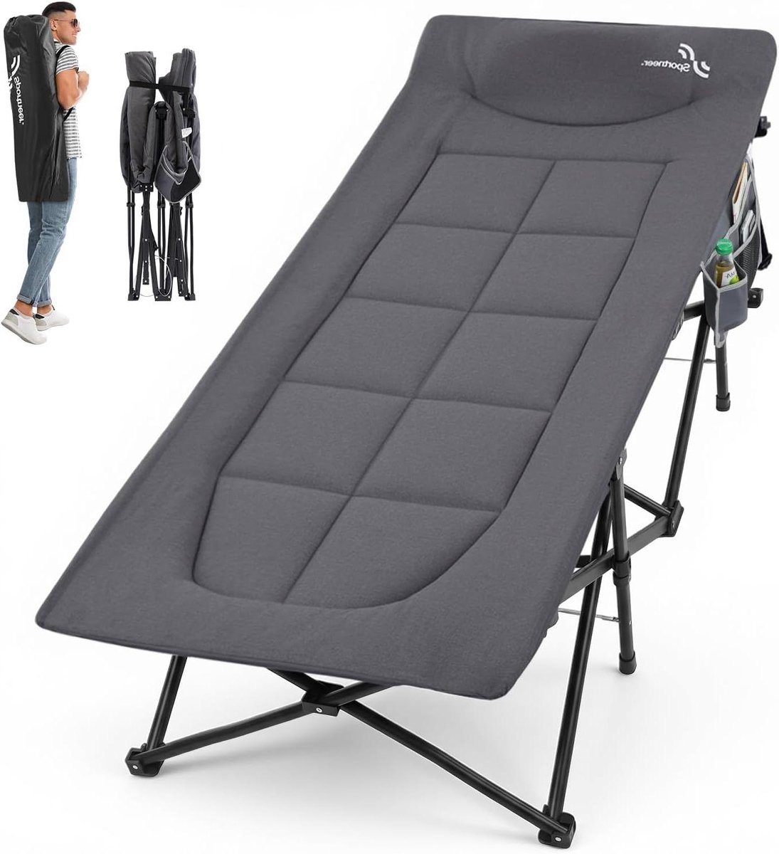 Veldbed - Logeerbed Gastenbed - Kamperen en Reizen - Inclusief Kussen en Zijvak - 200x79cm - Linnen