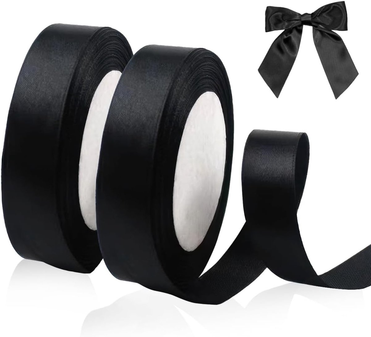 Decoratieve Zwarte Satijnen Lint voor Cadeauverpakking en Knutselen - 44 Meter Breed 20mm, Perfect voor Verjaardagen en Rouwdecoratie