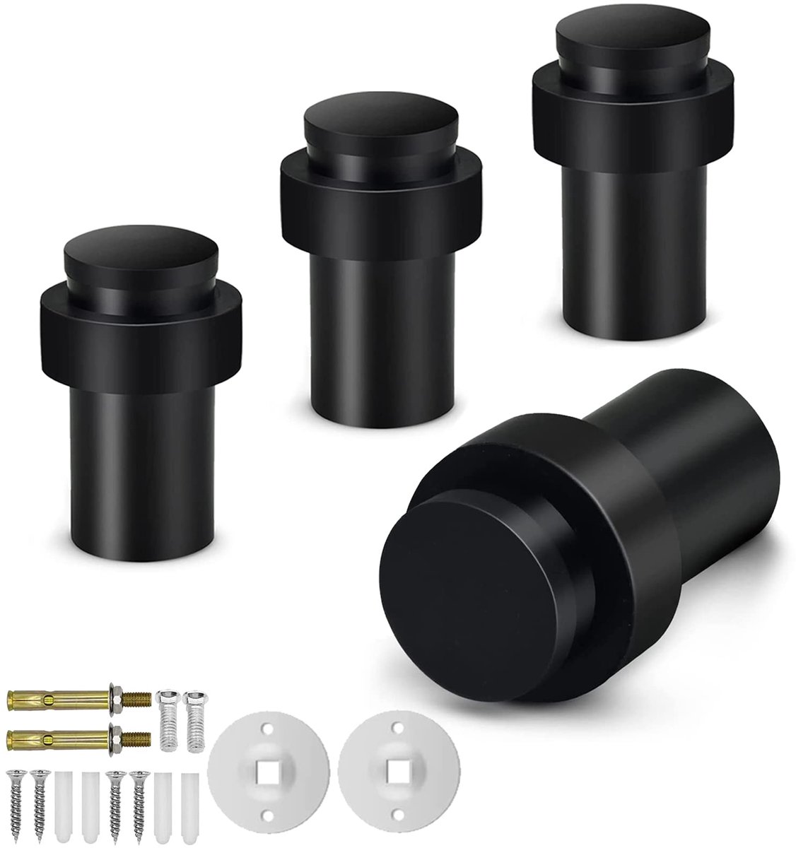 Deurstoppers 4 stuks 65 mm - zwarte deurstopper - roestvrijstaal - moderne deurstophouder met rubberen bumper - ShopVlot