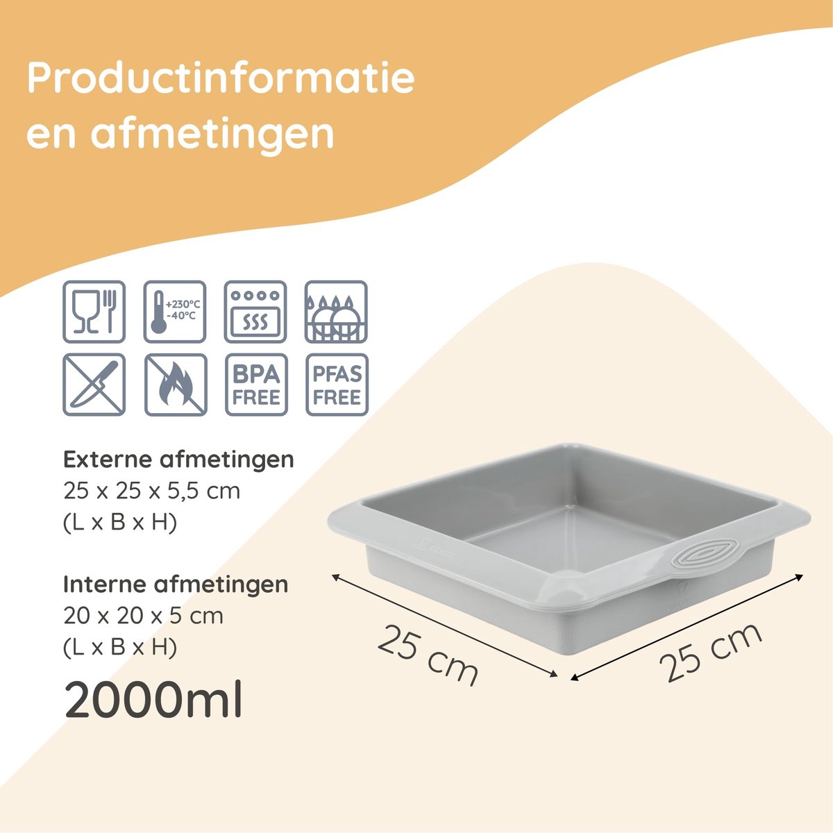 Backefix brownie backform 20×20 cm - siliconen - antiaanbak - ideaal voor lasagne - ShopVlot