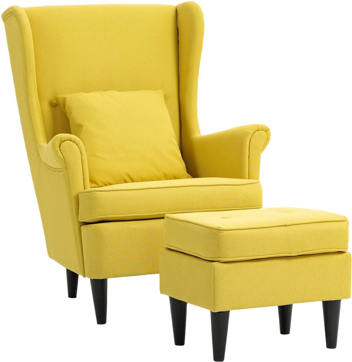 Homcom Accentstoel met ottoman - Fauteuil met voetenbank - Oorfauteuil - Geel