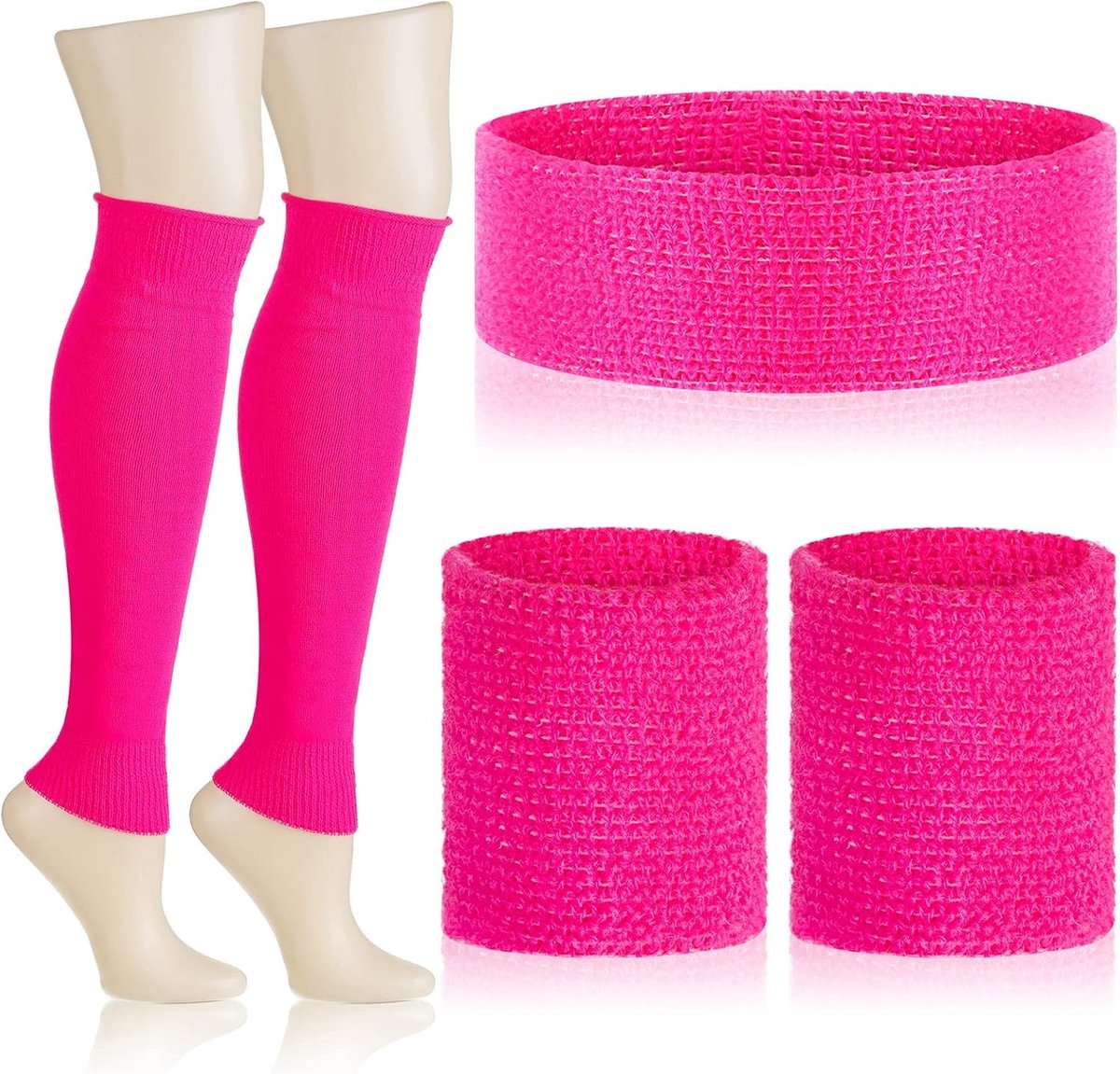 Retro 80s Kostuum voor Dames met Neon Accessoires, Legwarmers, Hoofdband en Polsbanden voor Themafeesten