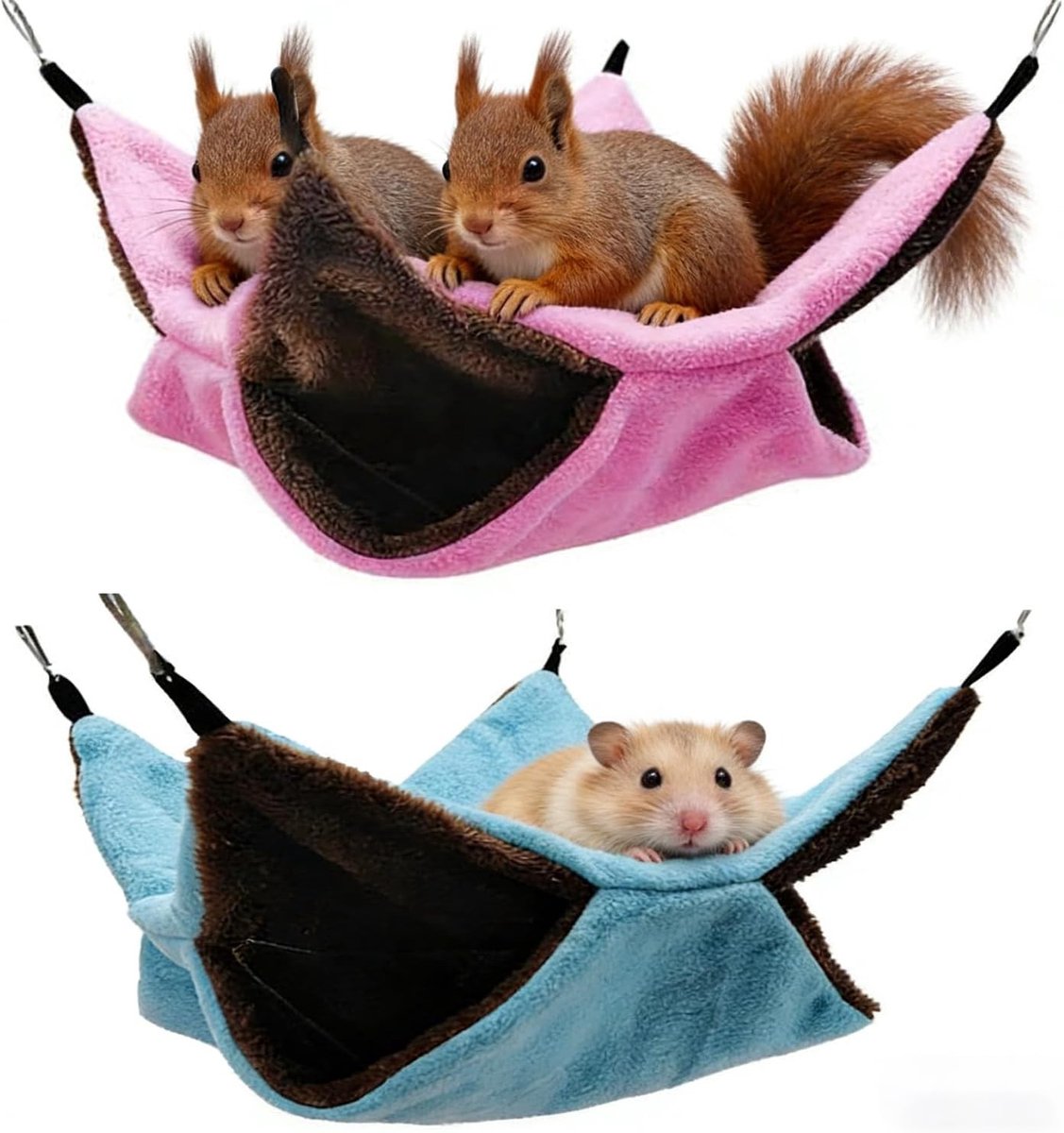 2-delige Hangmat voor Kleine Dieren, Zachte Pluche Hangmat voor Cavia's en Ratjes, Ideaal voor Dierenverblijven en Speelplezier