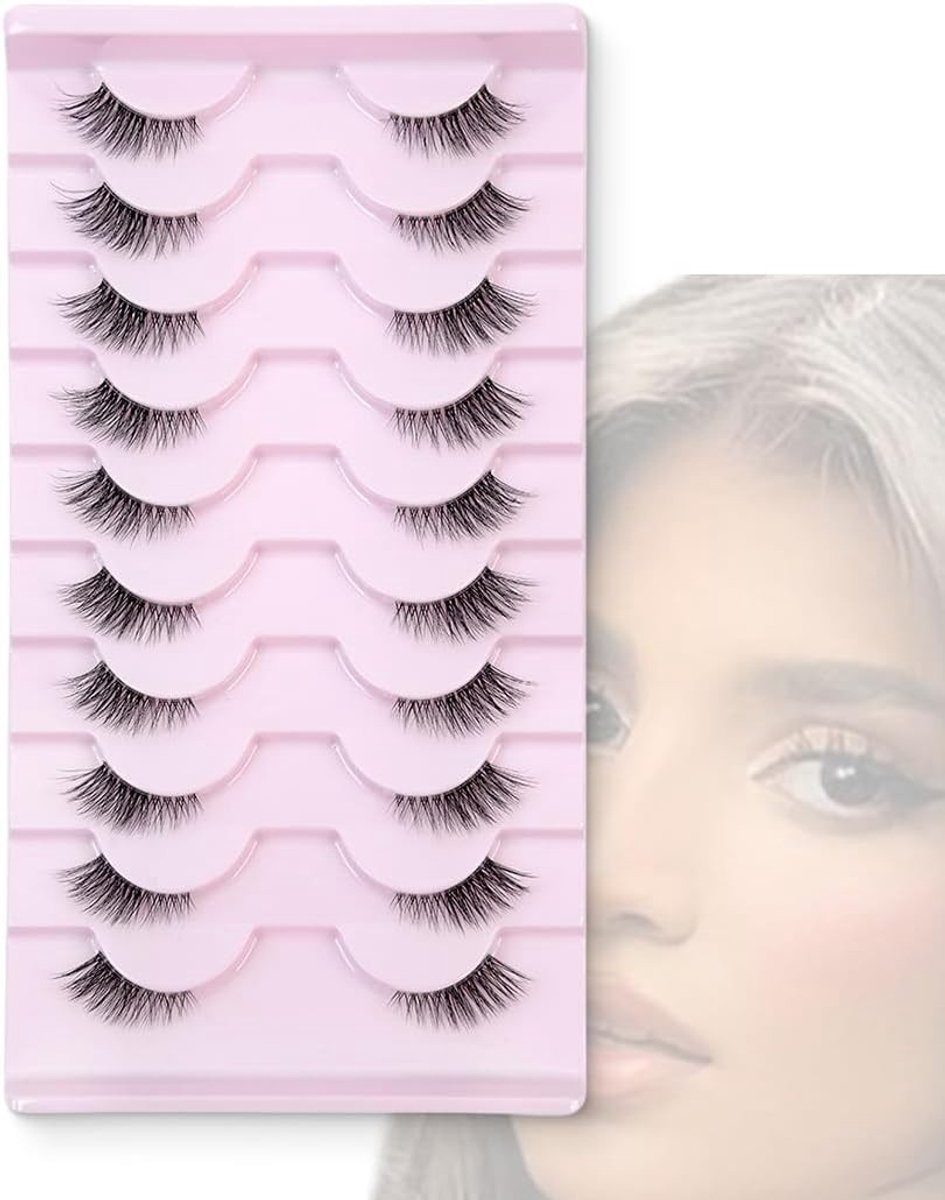 Natuurlijke Halve Wimpers, 10 Paar, Transparante Band, 3D Cat Eye Effect, Wispy Look, Valse Wimpers voor een Verfijnde Oogopmaak