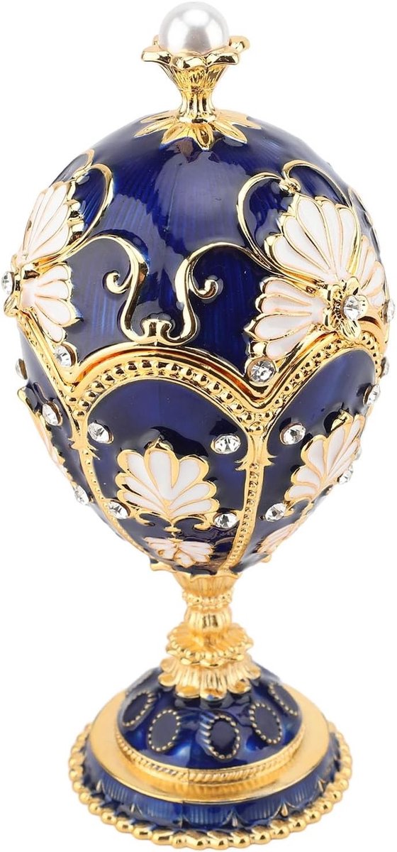 Vintage Eivormige Sieradendoos met Handbeschildering, Perfect voor Ringen en Kettingen, Decoratieve Geschenkdoos 14,5 X 6,4 Cm in Blauw en Wit