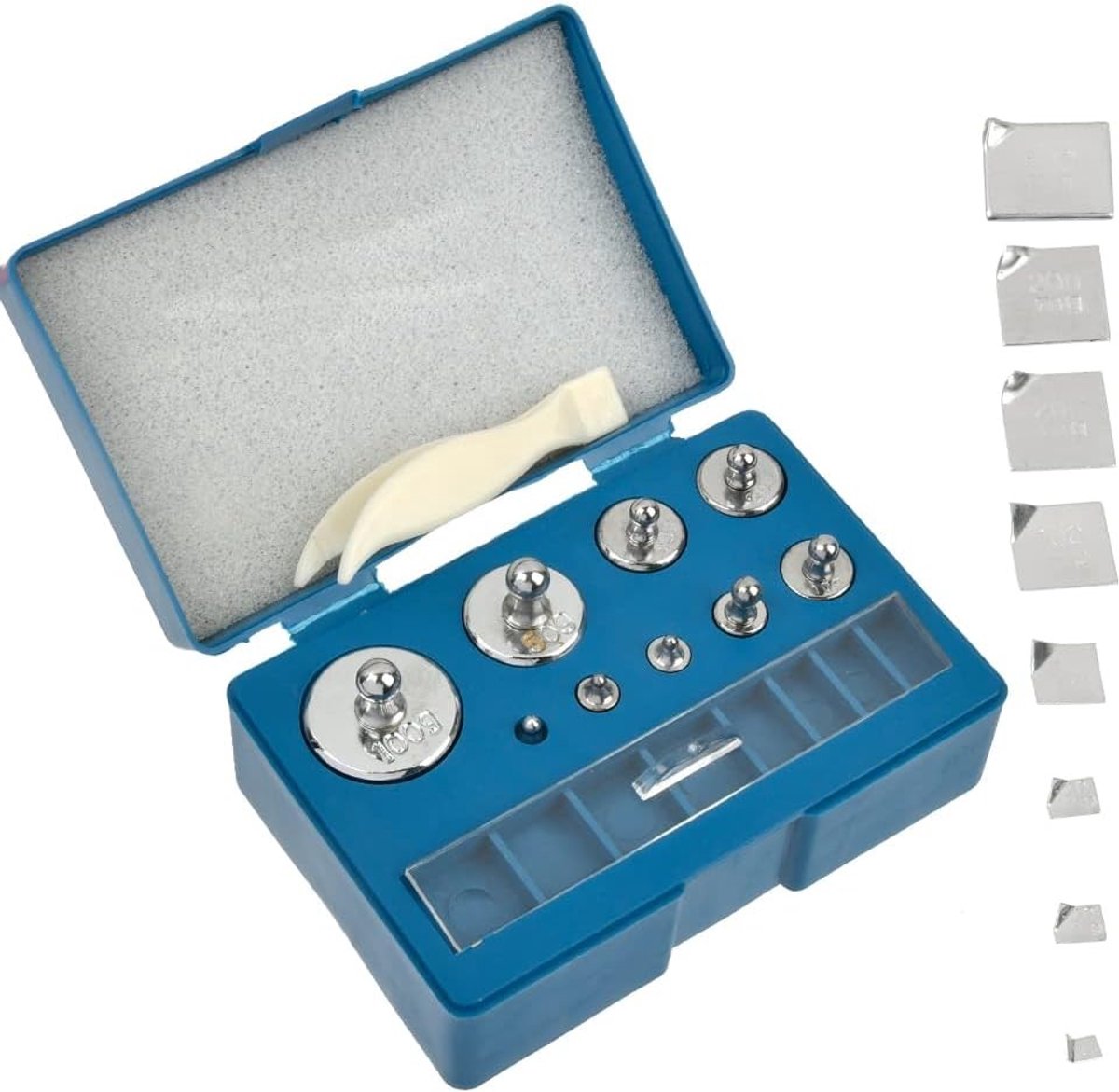 Set van 17 Stukken Kalibratiewichten van 10mg tot 100g voor Precisieweegschalen en Juweelweegschalen, Roestvrij Staal, Nauwkeurige Kalibratie en Weegprestaties
