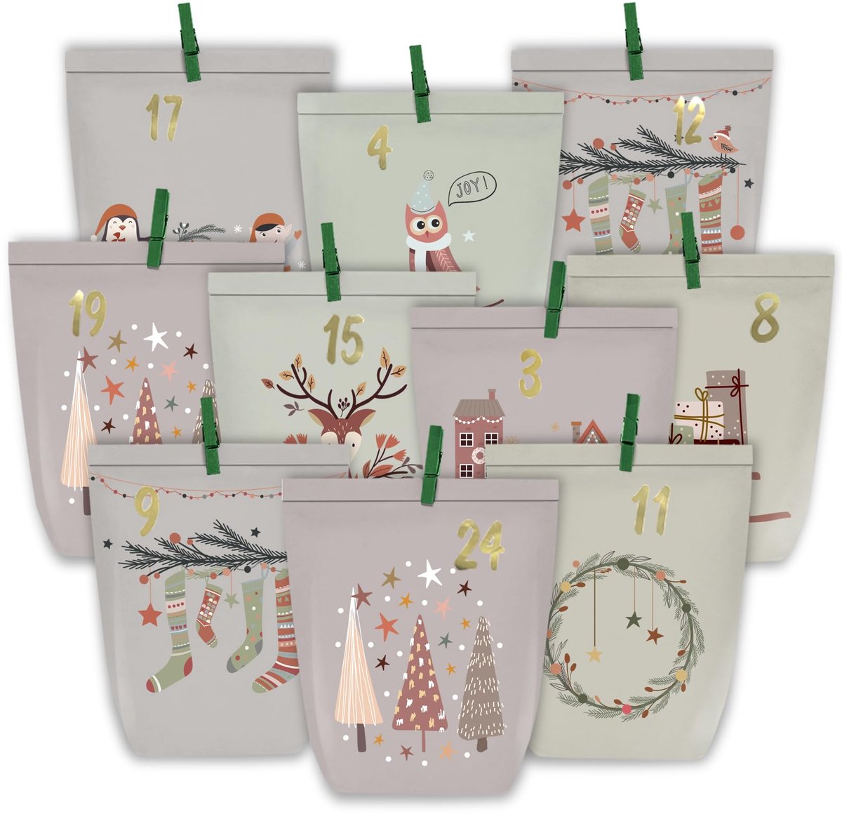 Adventskalender om te vullen - 24 papieren zakken - doe-het-zelf cadeauzakjes - creatief en persoonlijk - ShopVlot