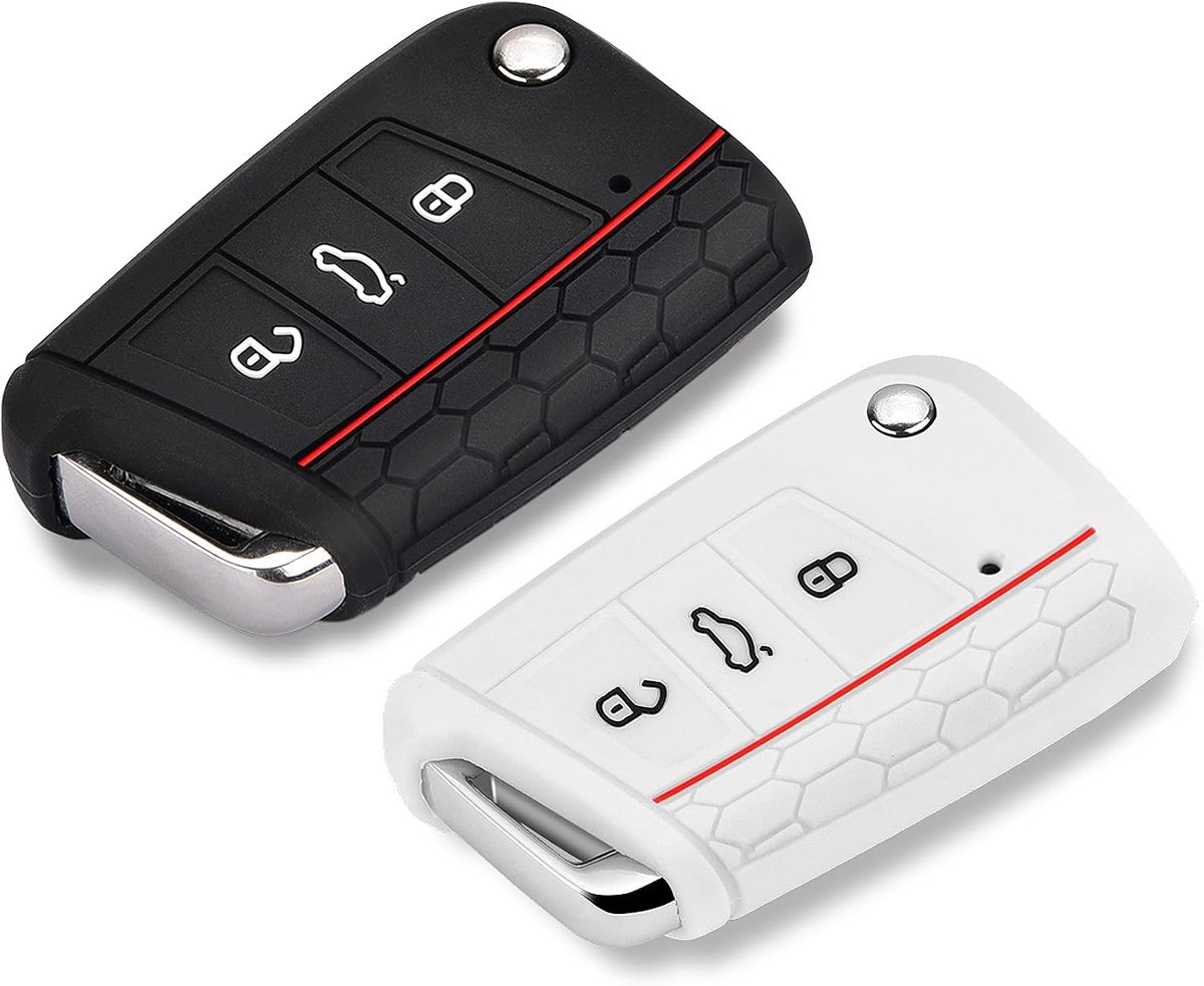 Yosemy Autosleutelhoes, sleutelhoes, VW Golf 7, sleutelhoes, 3 toetsen, autosleutels, siliconen cover, 2 stuks, zwart - ShopVlot