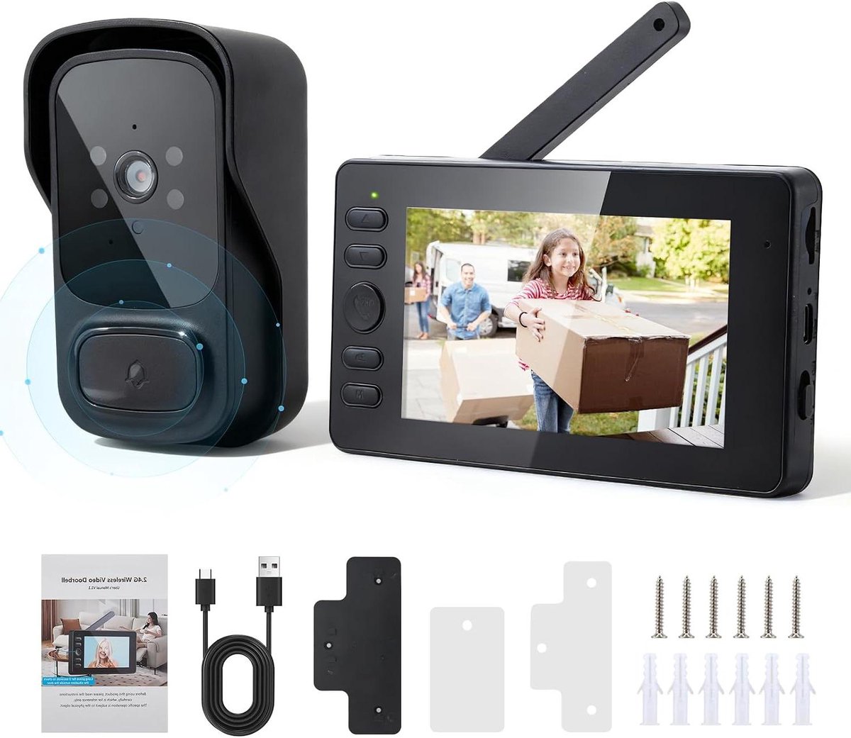 Draadloze Deurbel Camera - Videofoon Buiten - Veiligheid Thuis - 4.3 Inch HD Scherm - 120 Graden Kijkhoek - Zwart