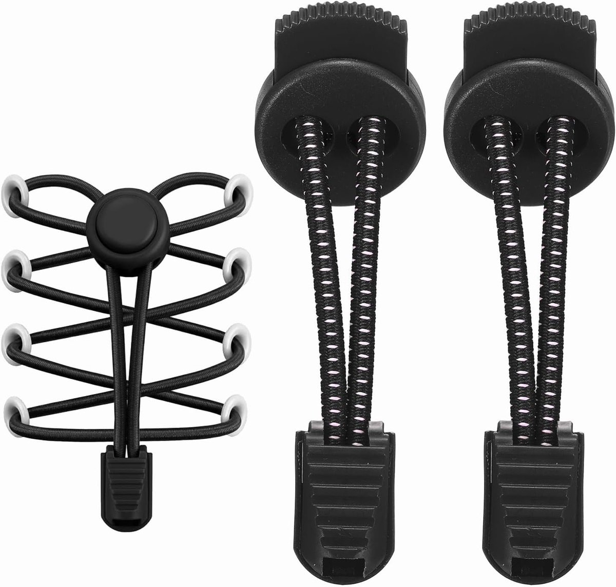 Elastische veters zonder knopen voor volwassenen met clips voor gymschoenen en tennisprint, wit en zwart - Comfortabel, duurzaam en eenvoudig te gebruiken