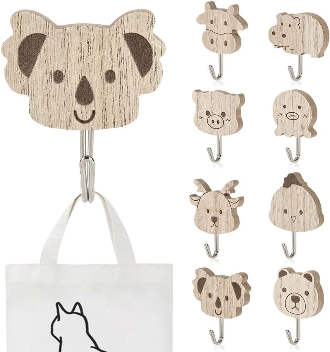8 Stuks Houten Dieren Wandhaken in Diverse Vormen voor Kinderen - Schattige Kapstokken voor Kleding, Jassen en Decoratie in Kinderkamer en Badkamer