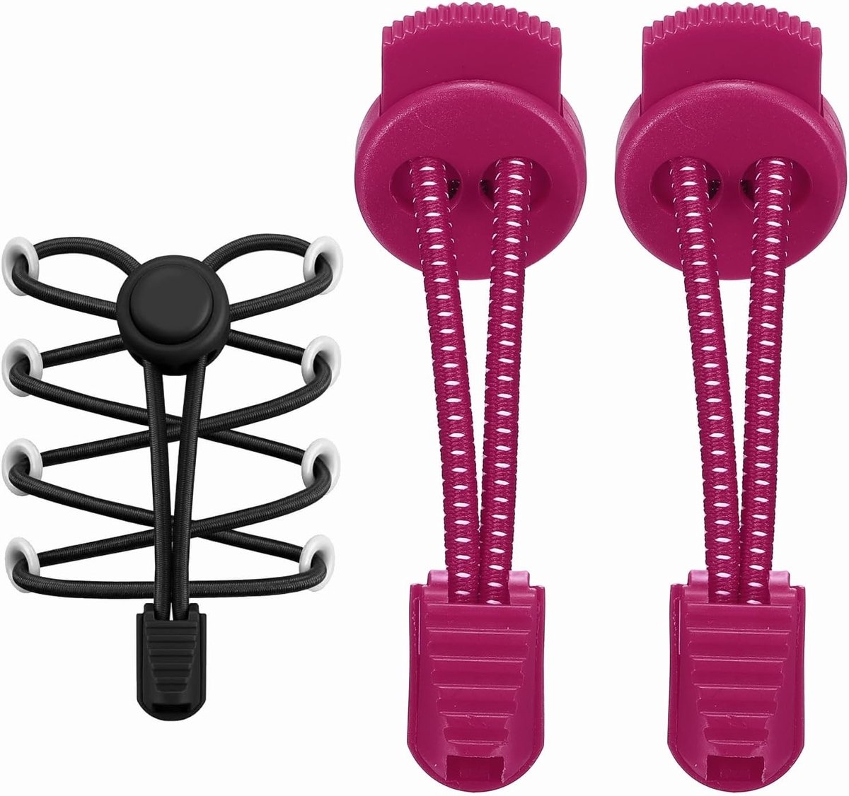 2 stuks elastische veters zonder knopen voor volwassenen, ideaal voor sneakers en tennisschoenen, wit met stippen in rood en roze