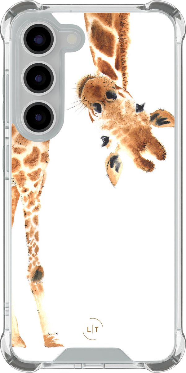 Shockproof hoesje - Geschikt voor Samsung Galaxy S23 - Giraffe - Extra sterke case - TPU/polycarbonaat - Giraffe - Bruin, Transparant
