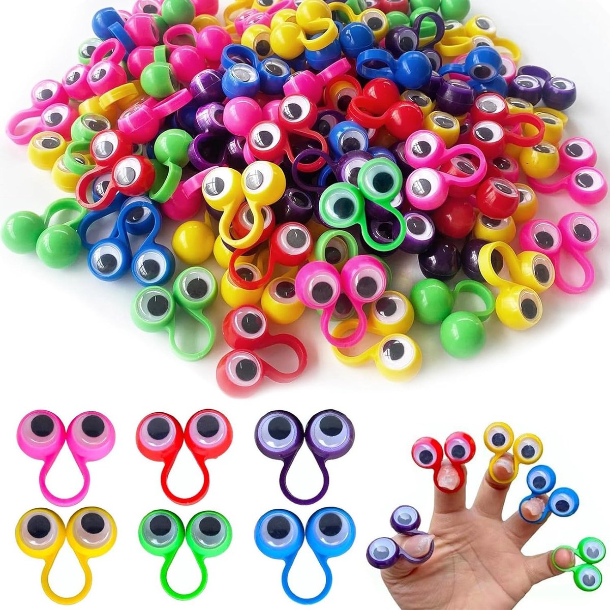 Vingerpoppen set van 100 stuks met verschillende ogen voor creatief spel en educatie