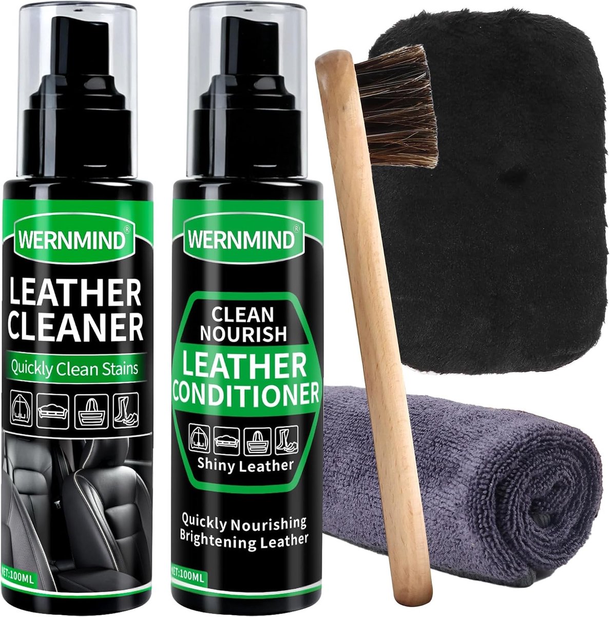 Lederen Reiniger en Conditioner Kit - Helder - - Spray en Conditioner voor Auto Interieur en Leer