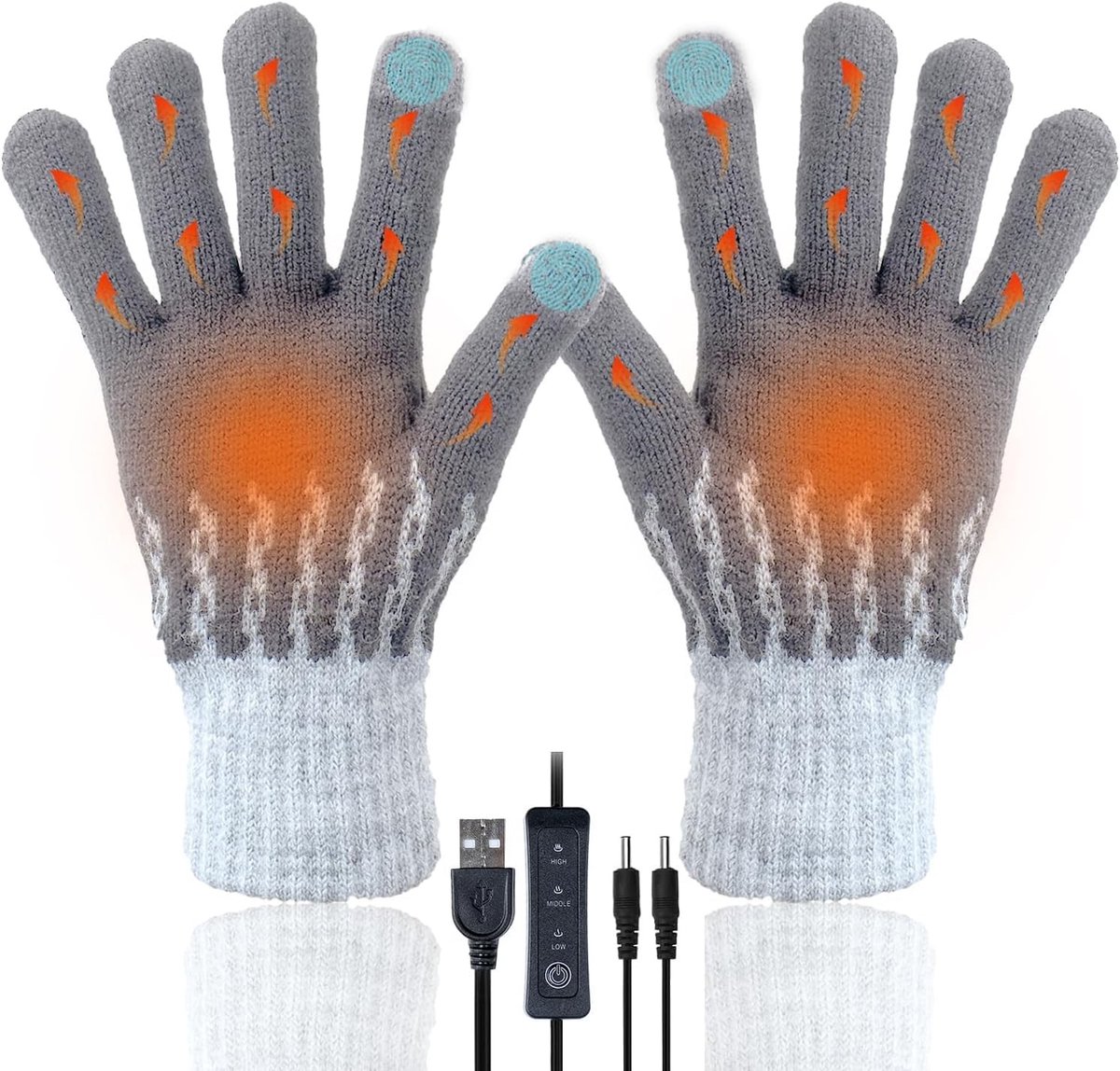 USB verwarmde handschoenen - Grijs - Volledige handen - Touchscreen met Verwarming - Voor Mannen en Vrouwen