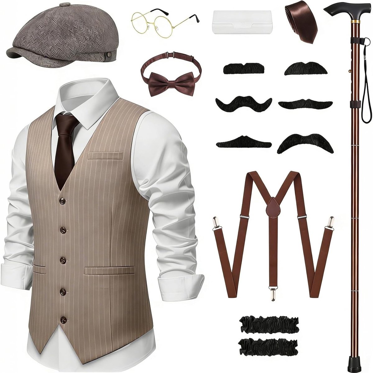 Stijlvol kostuum voor mannen in jaren '20 stijl met accessoires voor themafeesten en carnaval