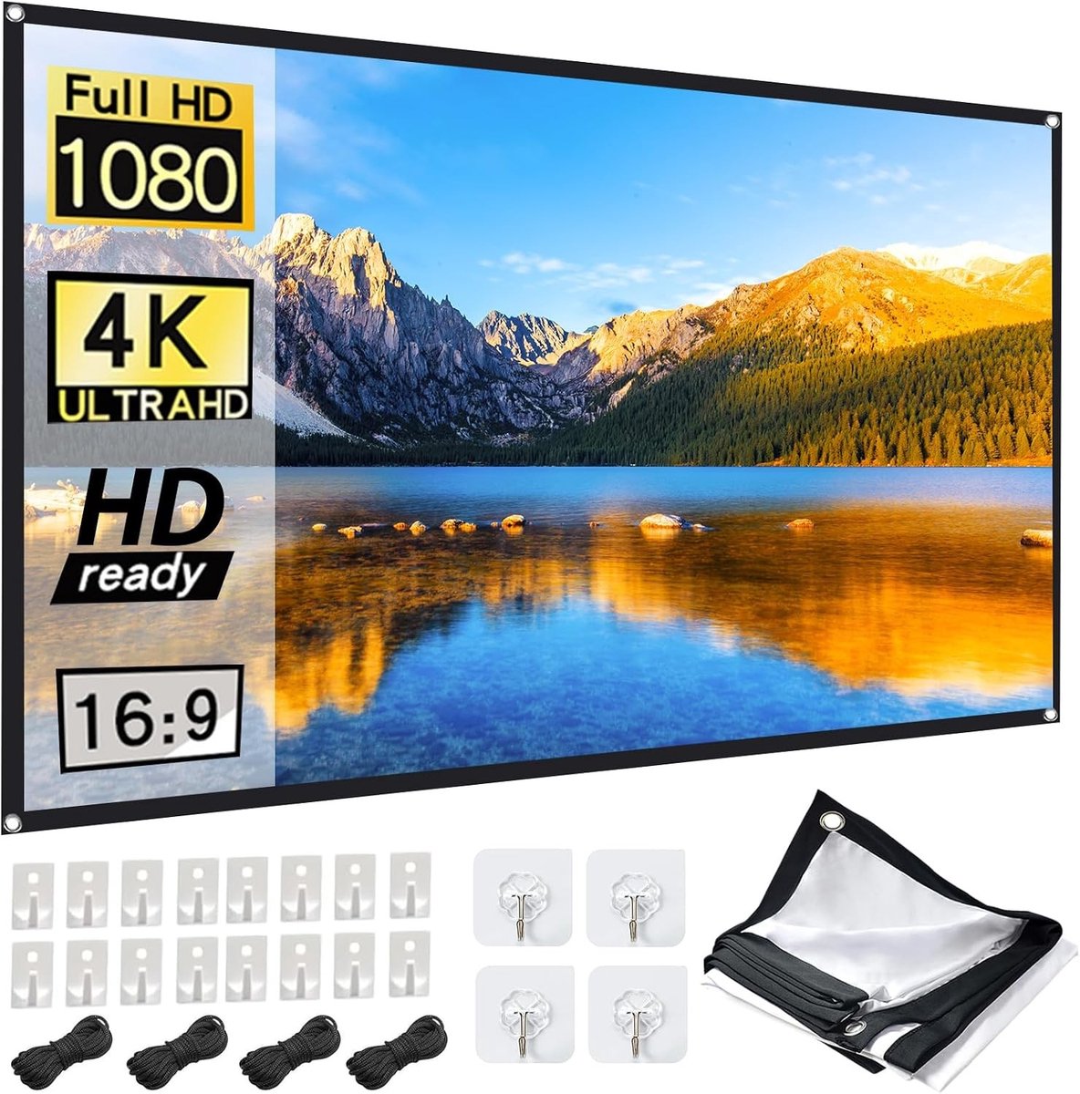 Groot 60 inch projectiescherm voor beamer, 16:9 formaat, ideaal voor thuis, kantoor en buitengebruik