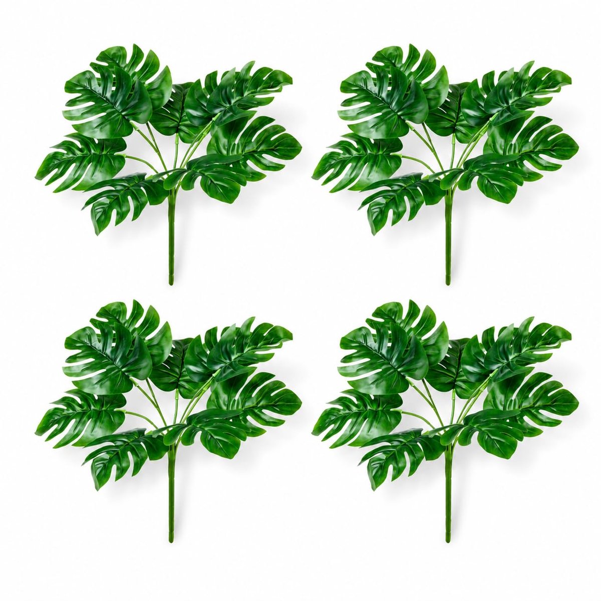 Kunstplanten set van 4 Monstera 25 cm - kleine kunstplant zonder pot - realistisch design - perfect voor thuisdecoratie - ShopVlot