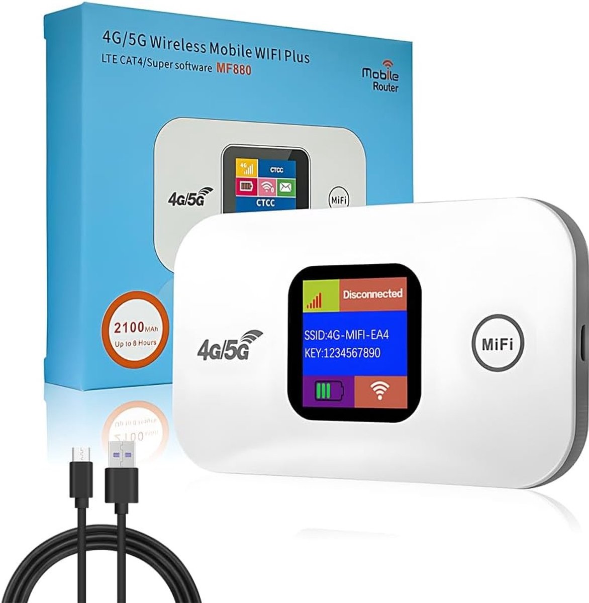 Draagbare WiFi Router met SIM Kaart Slot, 4G Hotspot, 300Mbps Snelheid en Kleurenscherm voor Verbinding met tot 10 Apparaten