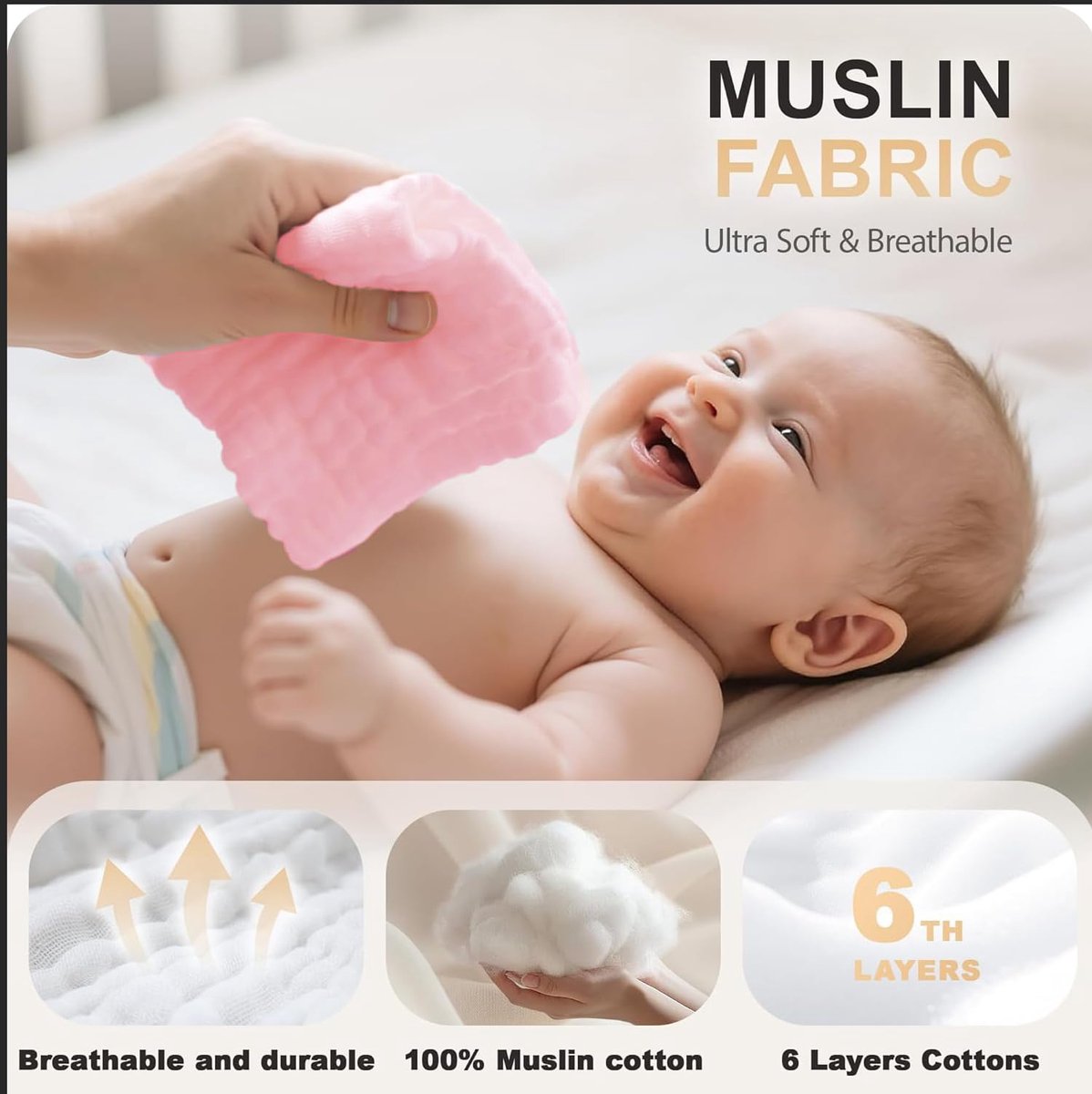 Babywashandjes 30 x 30 cm - 100% katoen - zacht en absorberend - multifunctioneel voor peuters - ShopVlot