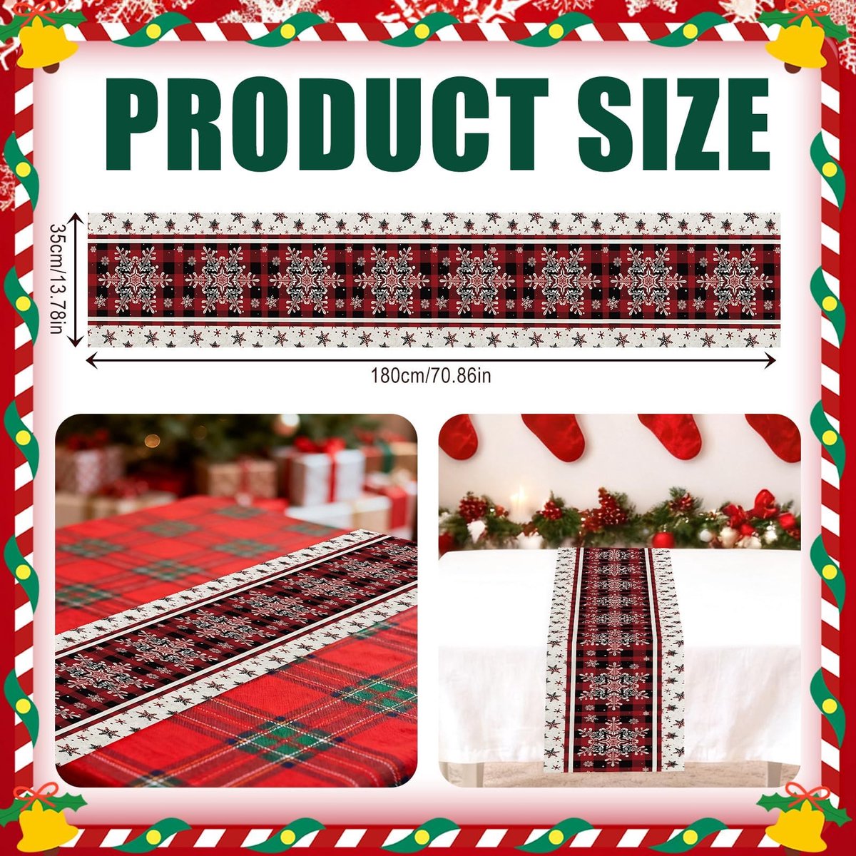 Tafelloper Kerstmis 140x250 cm - Rood - Kerstdecoratie - Perfect voor feestelijke diners - ShopVlot