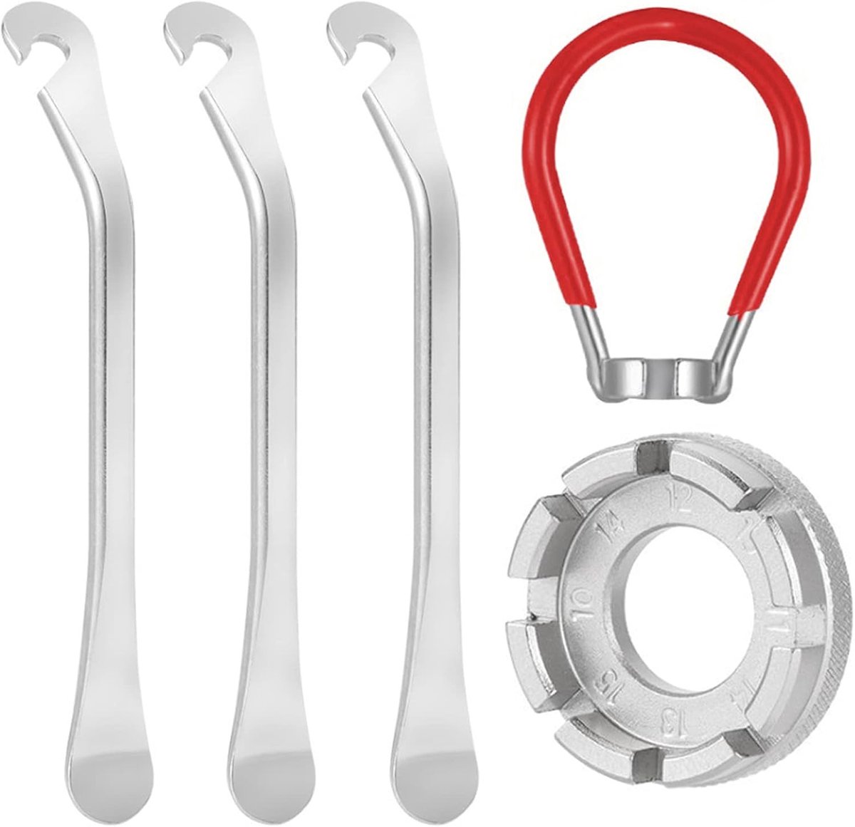 Set van 5 Spaak Sleutels met Nippel Spanningstool en 3 Bandenheffers voor Fietsen, Universele Maat voor Fietsonderhoud en Reparatie