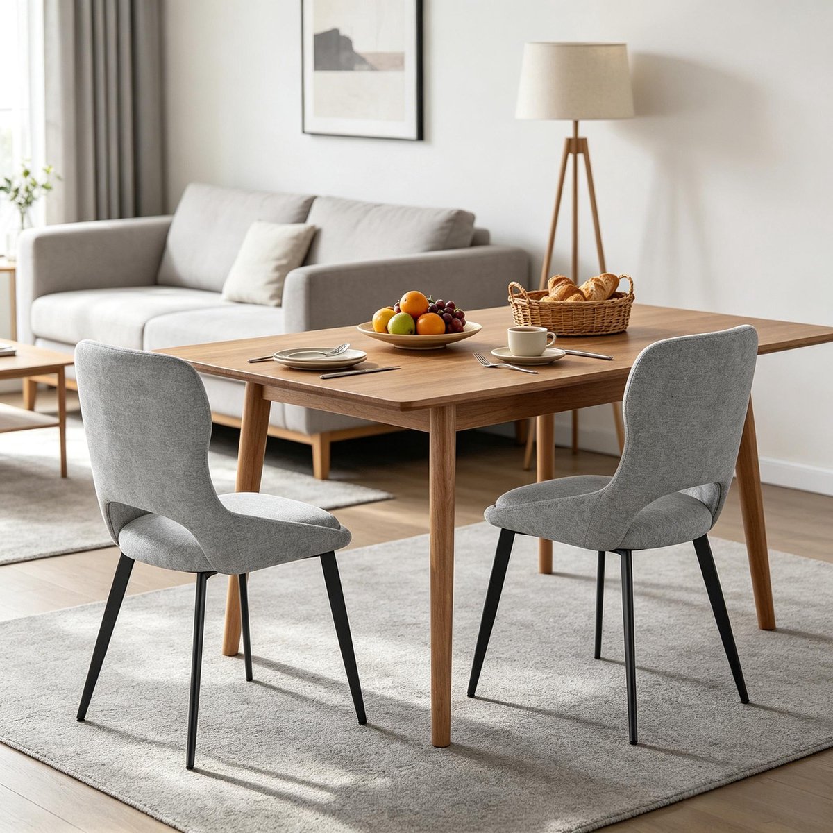 Welltin Eetkamerstoel - Set van 2 - Moderne Accentstoel - Woonkamerstoel - Gestoffeerde Stoel - Dressingstoel - Comfortabele Zitstoel - Stijlvolle Interieurstoel - Grijs