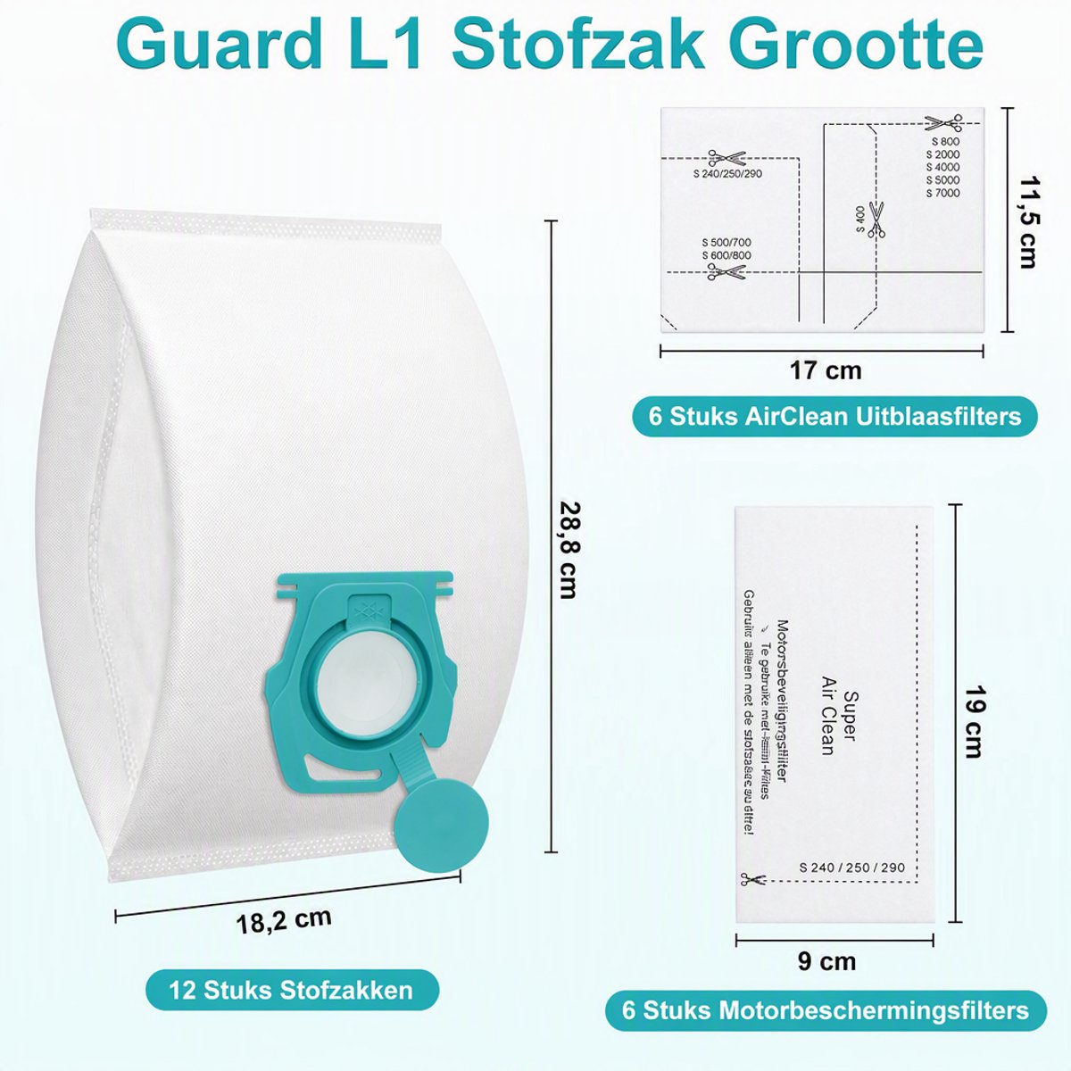 ECTEATOY® 12 Stuks Stofzuigerzakken Geschikt voor Miele TU Guard L1 / S1 / M1 Series - 8 Filters + 1 Schoonmaakborstel - Miele Accessoires
