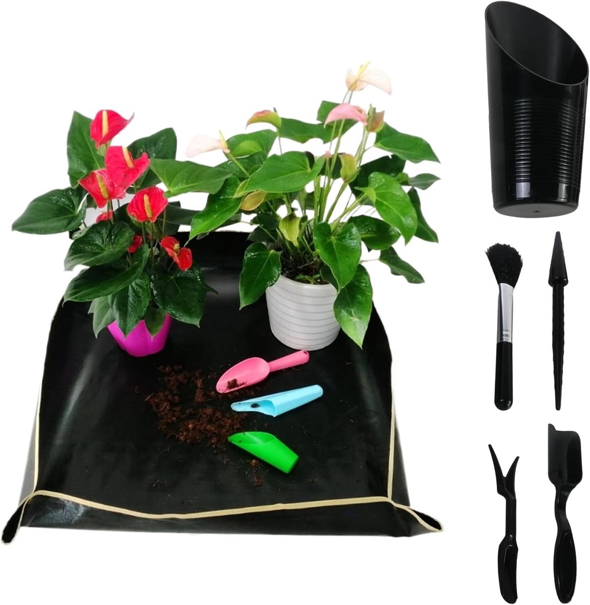 Waterdichte afplantmat 100 x 100 cm met 5 tuingereedschappen voor kamerplanten, vetplanten en bonsai, opvouwbaar en praktisch in gebruik
