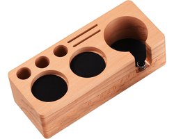 Hoogte verstelbaar tamper station voor 51-54 mm espresso, gemaakt van beukenhout, ideaal voor barista's en koffieliefhebbers, perfect voor thuisgebruik en professionele cafés