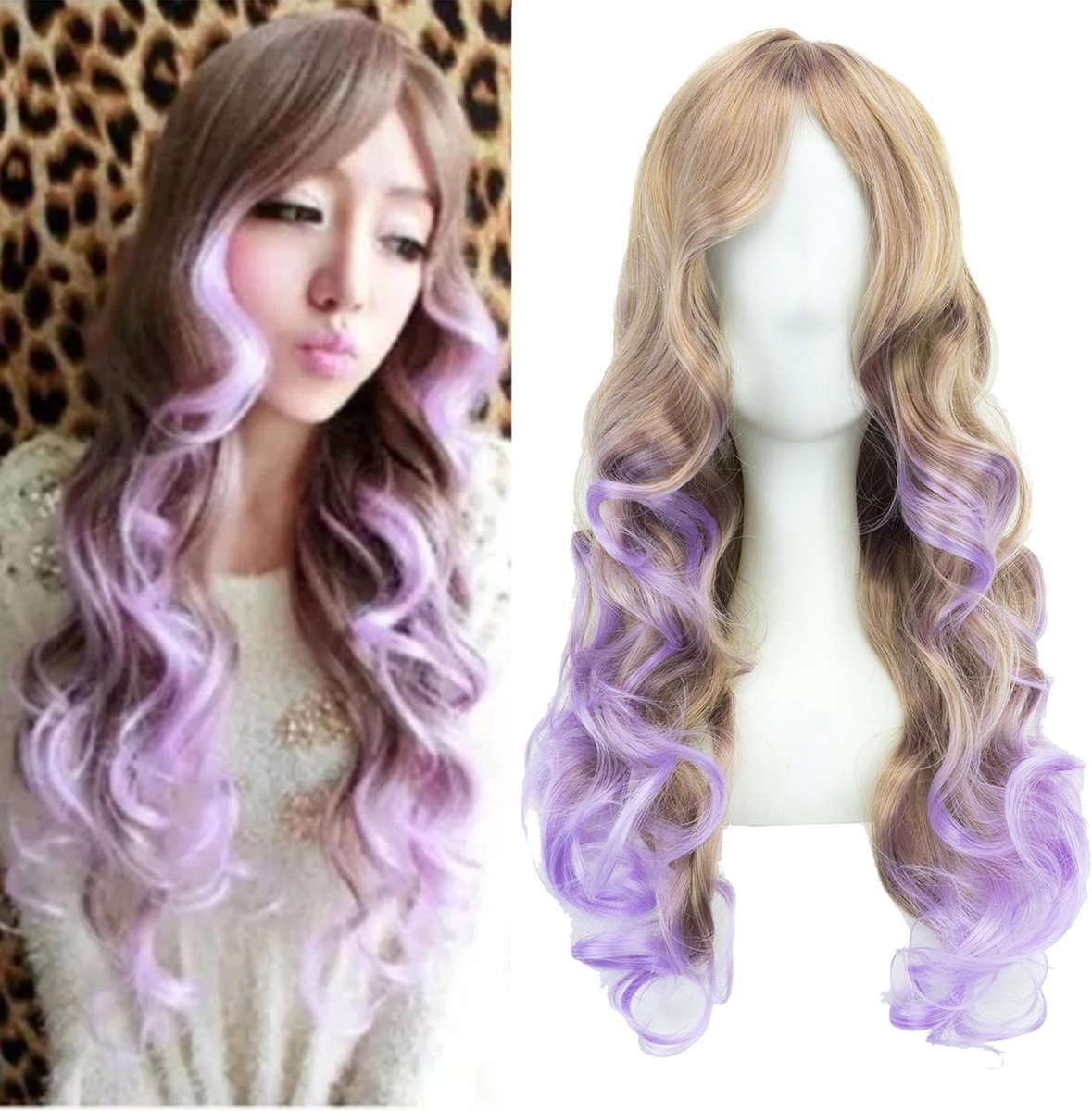 Natuurlijke 26'' Lange Cosplay Peruk met Pony voor Halloween en Feestjes - Kleur: Bruin Roze, Perfect voor Kostuum en Theatrale Optredens