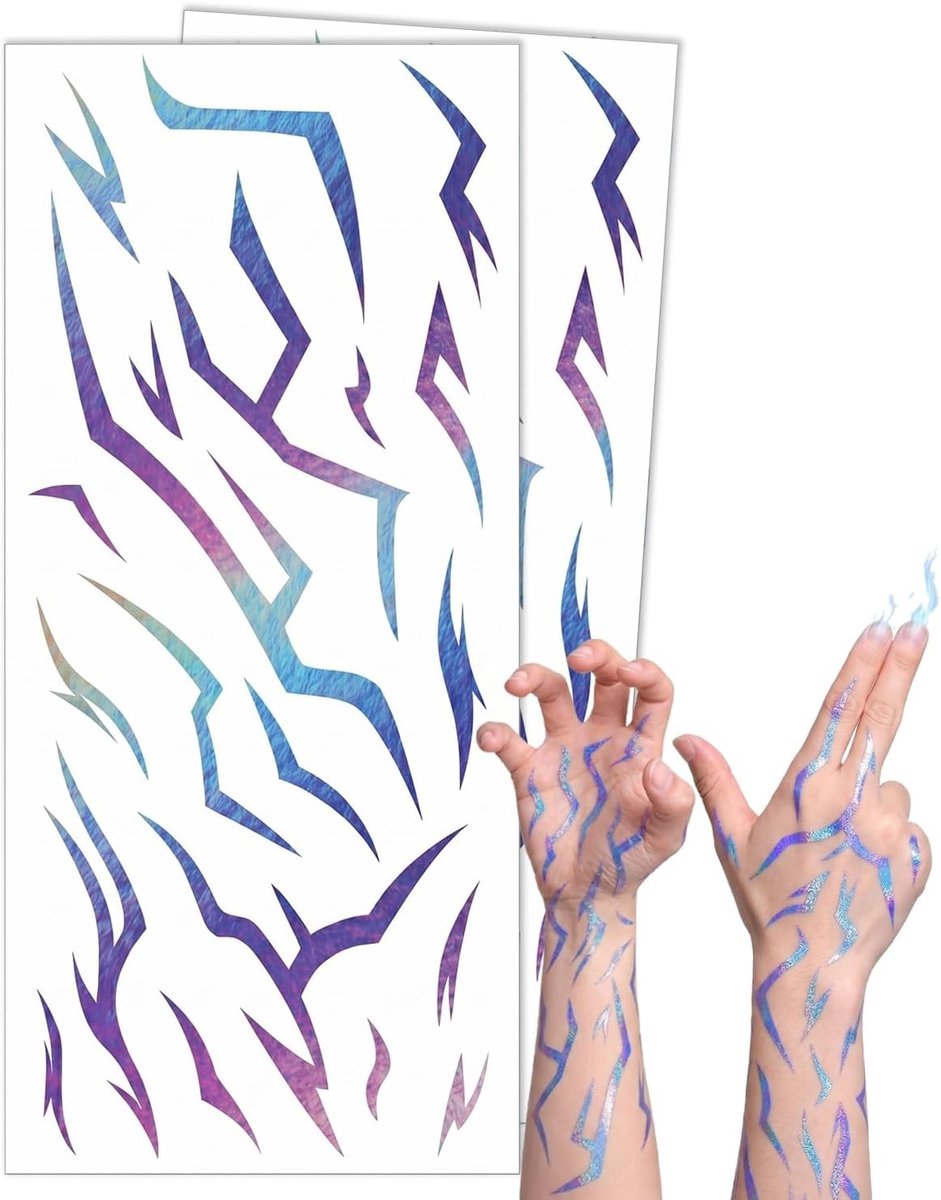 Holografische tijdelijke tattoos, wasbare tattoo stickers voor kostuums, cosplay, festivals en feesten