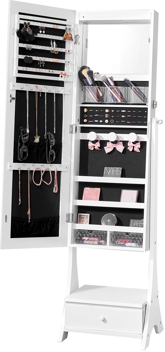 Sieradenspiegel met houder - Staande spiegel - Wit - Ideaal voor het opbergen van sieraden - ShopVlot