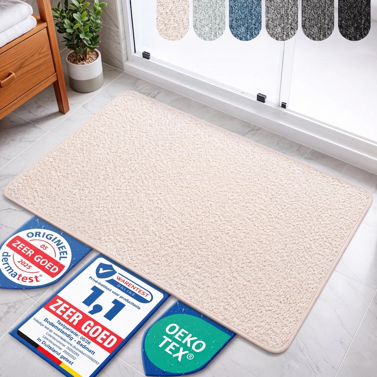 Badmat antislip beige - comfortabel en veilig - geschikt voor elke badkamer - ShopVlot