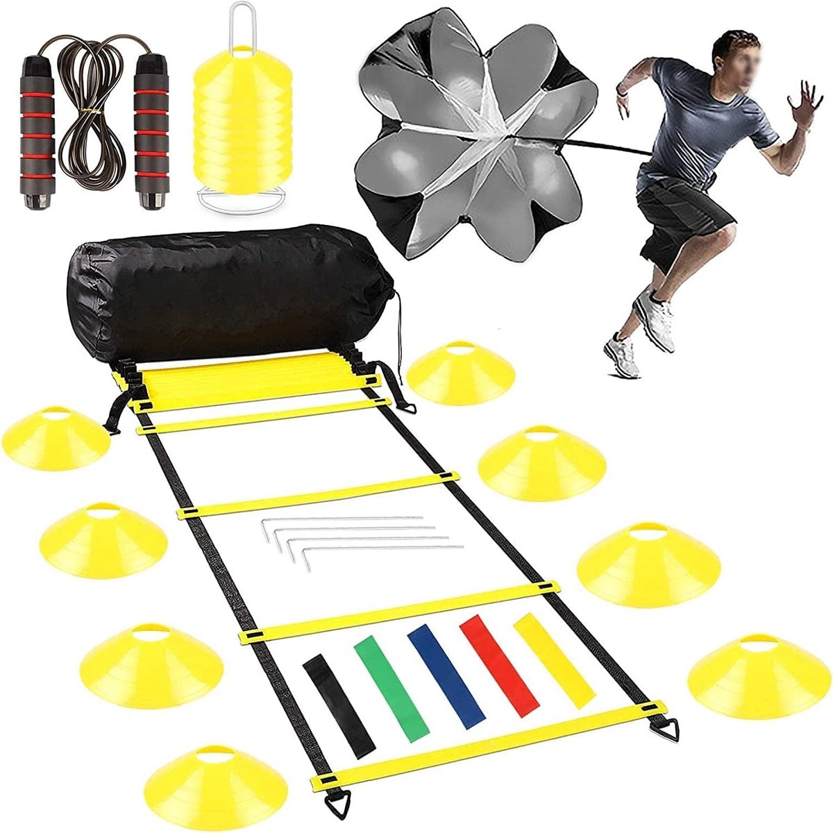 Agility Snelheid Voetbaltrainingsset - Multi-kleur - 8 m - Trainingsladder met Weerstandsaccessoires - Voor Sportliefhebbers