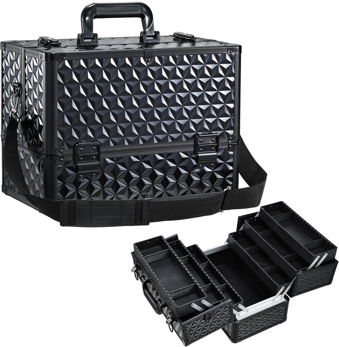 Joligrace Cosmetische make-upset, organizer, beautybox, nagellak, cosmeticaopslag, make-uptas, met 4 dienbladen en - ShopVlot